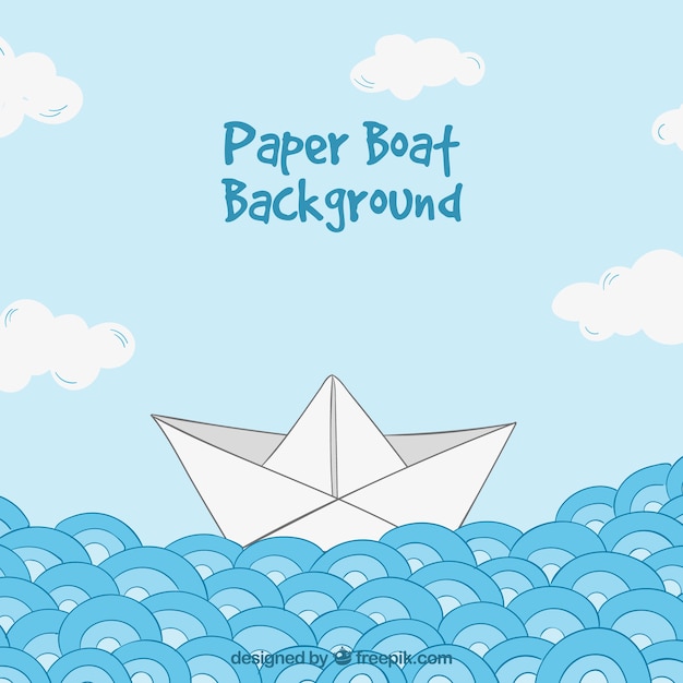 Free vector background with waves and paper boat