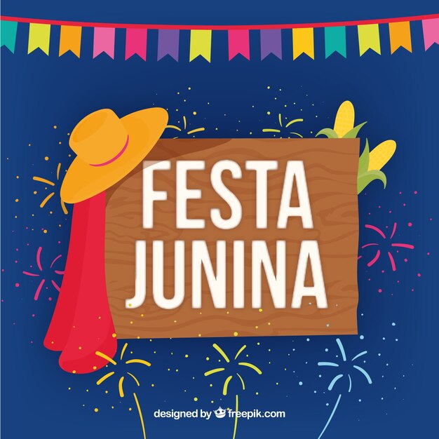 Background with wood poster of festa junina