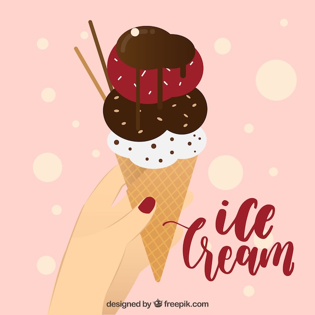 Background of woman eating a delicious ice cream