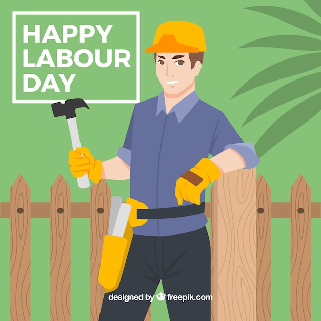 Background of worker leaning on a fence