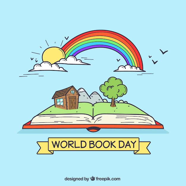 Background for the world book day with a rainbow