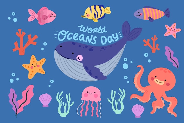 Free vector background for world oceans day celebration