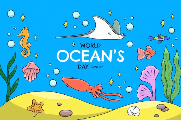 Free vector background for world oceans day celebration