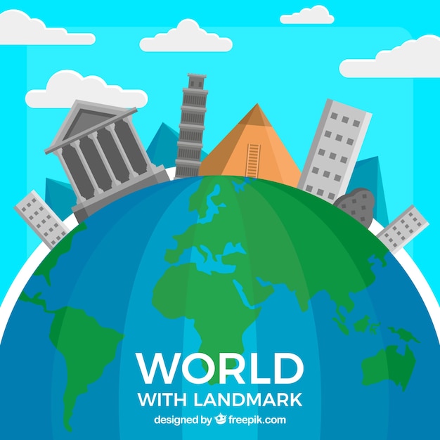 Free vector background world with landmark