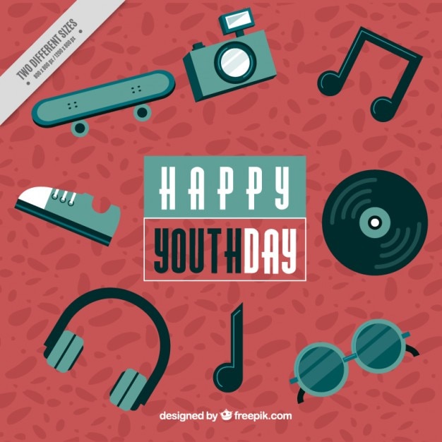 Free vector background youth day with objects in flat design