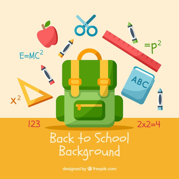 Free vector backpack and school objects with flat design