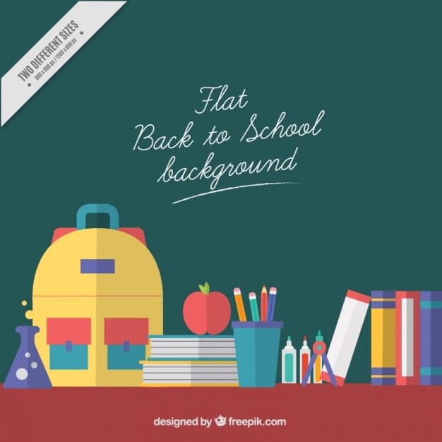 Free vector backpack next to school supplies for back to school