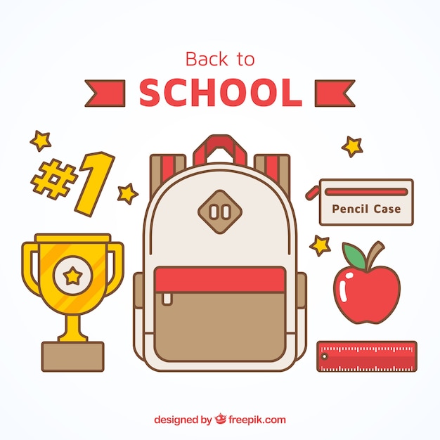 Free vector backpack with trophy and other elements