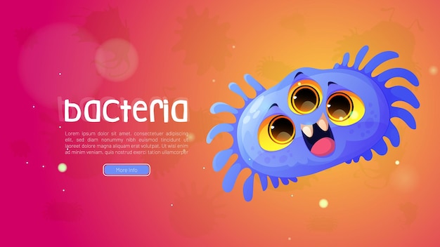 Vettore gratuito banner web di cartoni animati di batteri con microbo divertente