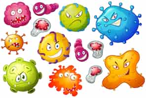 Free vector bacteria with facial expressions