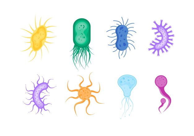 バクテリアと細菌微生物のアイコンバクテリアと微生物生物アレルゲンのイラスト プレミアムベクター
