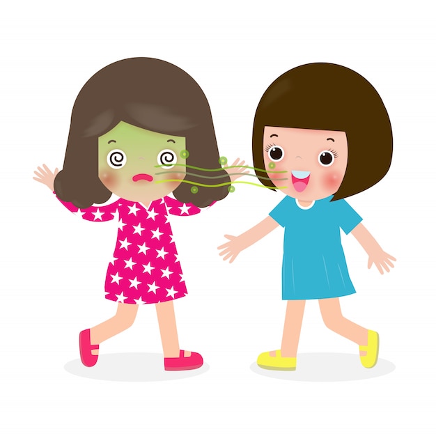白い背景イラストを分離した友人から口臭 プレミアムベクター