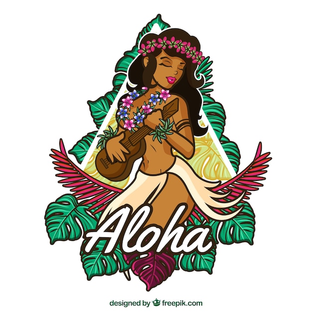 Vettore gratuito sfondo del distintivo con hawaiian disegnato a mano