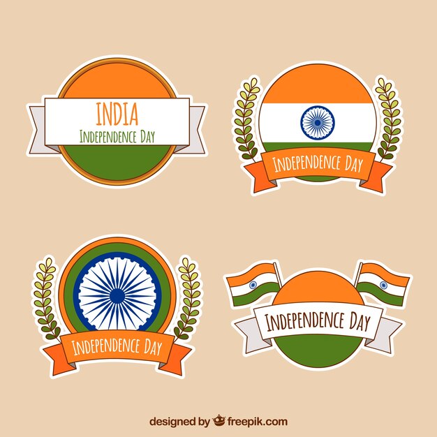 インド独立日のための4つのバッジコレクション