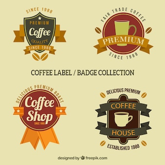 Badges for coffee with ribbons