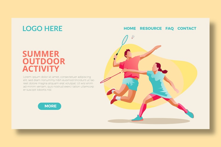  Badminton landing page template Premium Vector