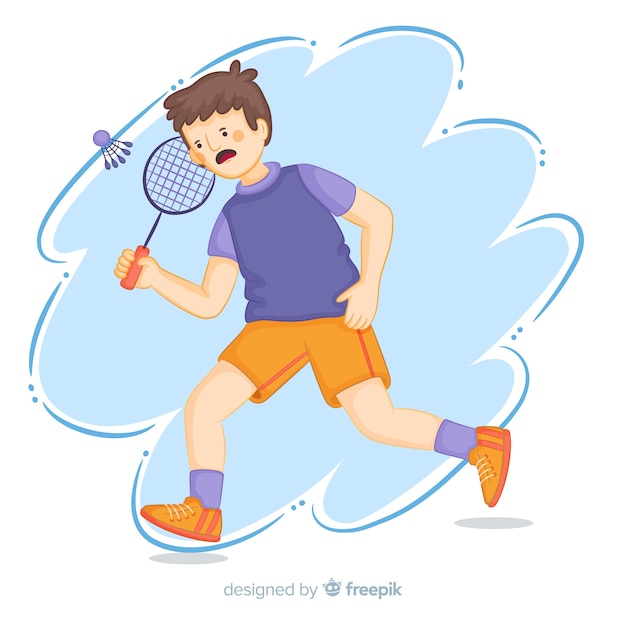 Badminton player with racket and feather