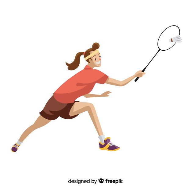 Badminton player with racket and feather