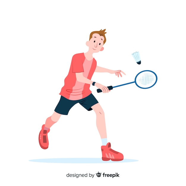 Badminton player with racket and feather