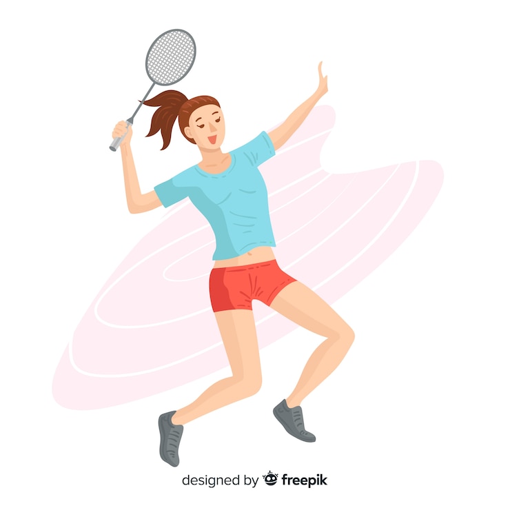 Free Vector badminton player with racket and feather
