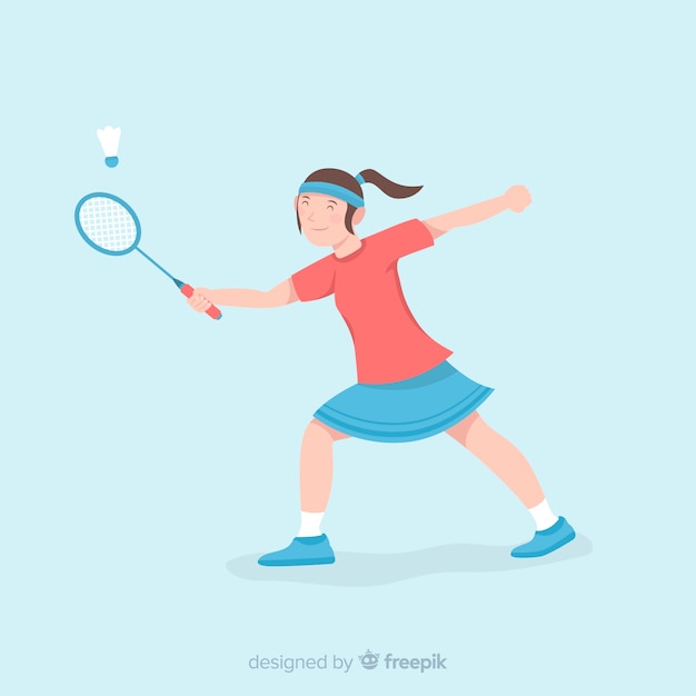 Badminton player with racket and feather