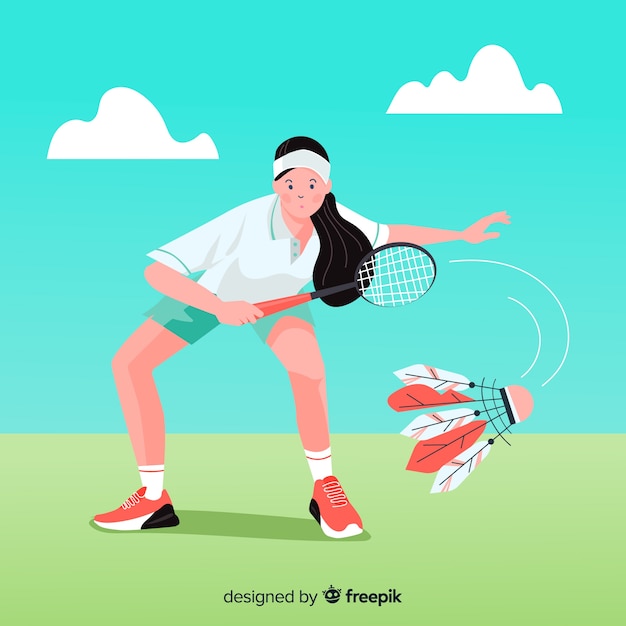 Free vector badminton player with racket and feather