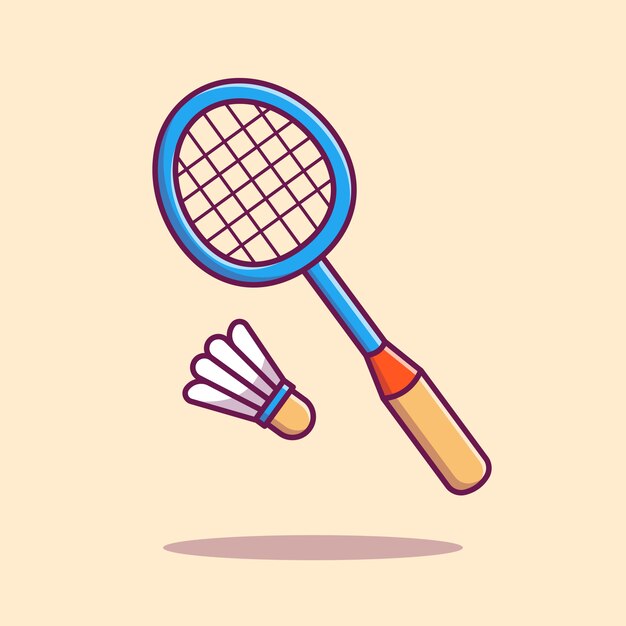 羽根アイコンイラストバドミントンラケット 分離されたスポーツアイコンコンセプト フラット漫画スタイル プレミアムベクター