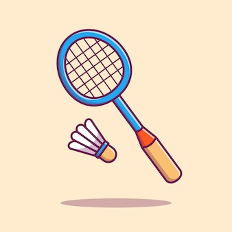 羽根アイコンイラストバドミントンラケット 分離されたスポーツアイコンコンセプト フラット漫画スタイル プレミアムベクター 羽根アイコンイラストバドミントンラケット 分離されたスポーツアイコンコンセプト フラット漫画スタイル プレミアムベクター
