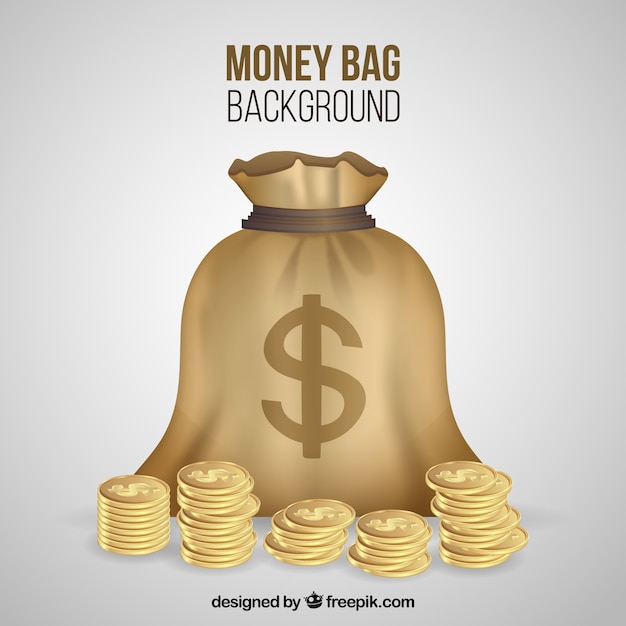 Bag background with golden coins