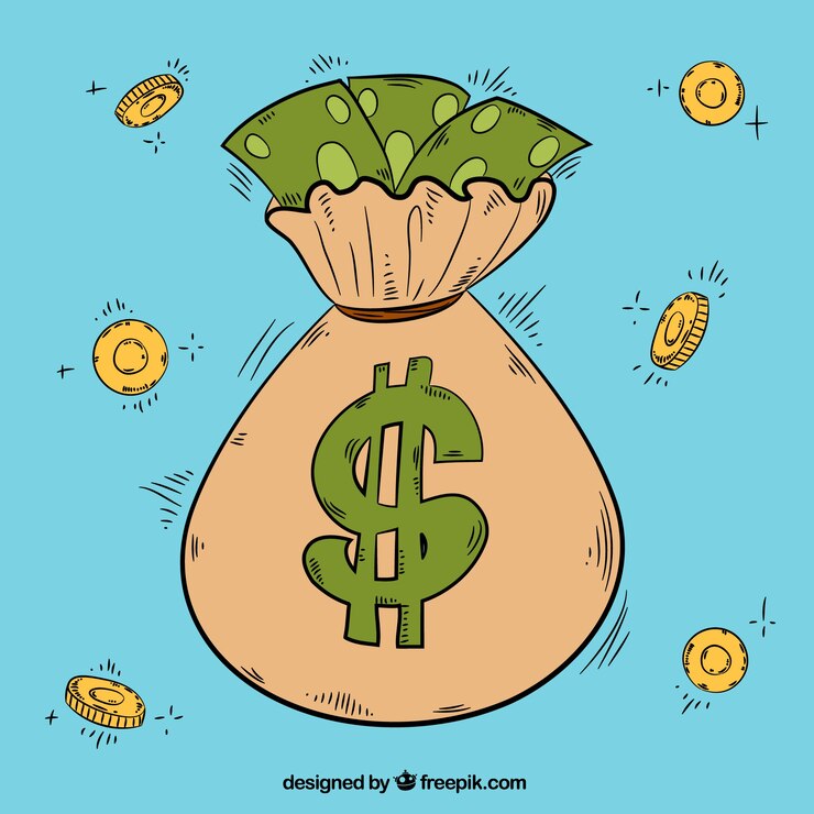 Free Vector bag background with hand drawn coins 