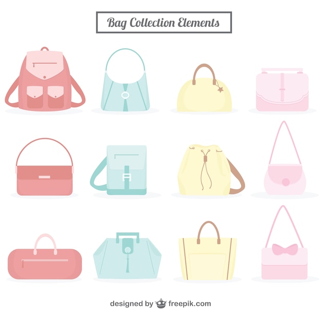 Free vector bag collection in pastel colors