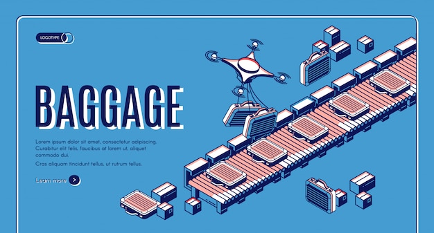 無料ベクター 空港コンベア等尺性webランディングページまたはバナーテンプレートの荷物