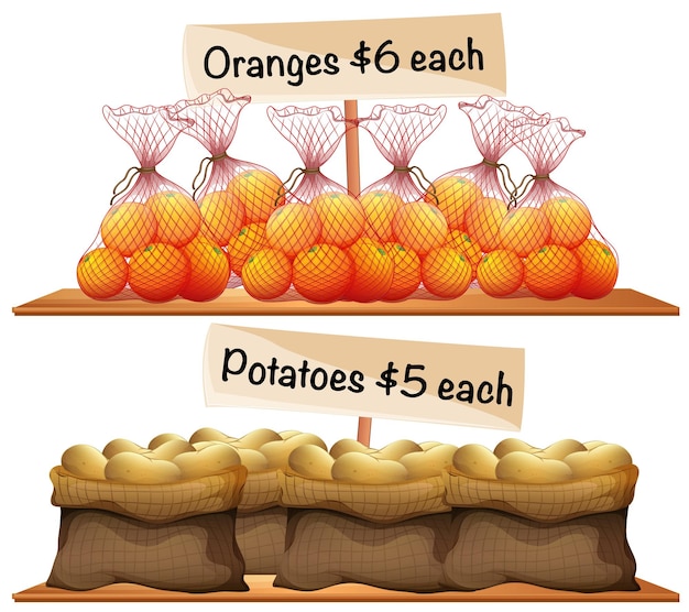 無料ベクター じゃがいもとみかんの袋