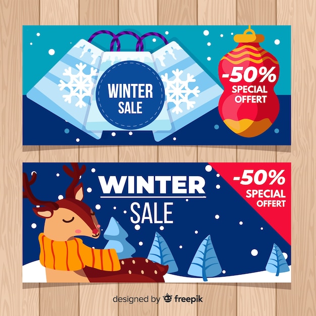 Bags and reindeer winter sale banner