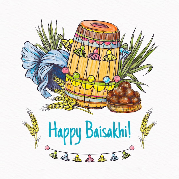 손으로 그린 드럼 baisakhi 축제