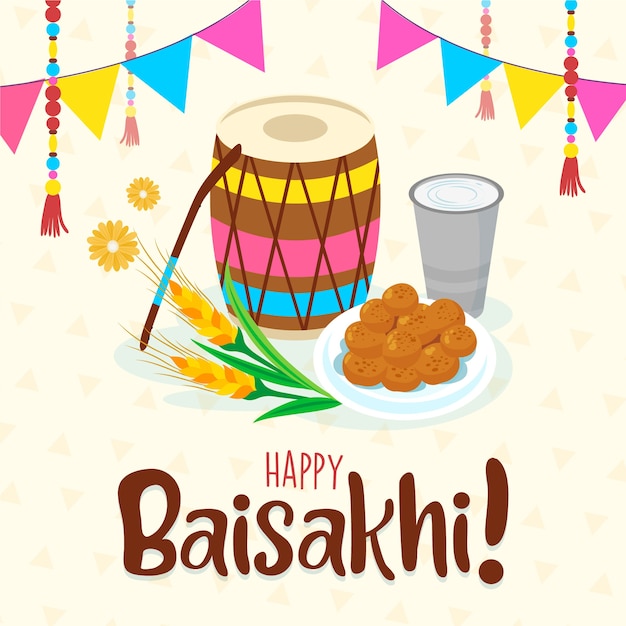 Baisakhi 인도 축제 드럼과 음식