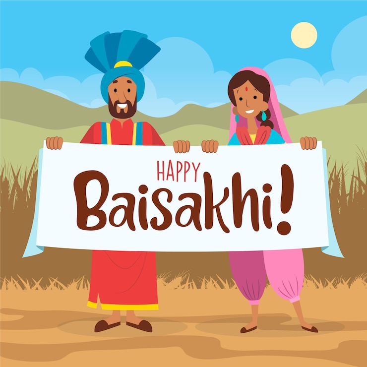 मुफ़्त वेक्टर baisakhi indian festival with happy people
