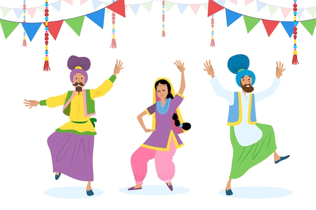 Free vector baisakhi indian festival with people dancing