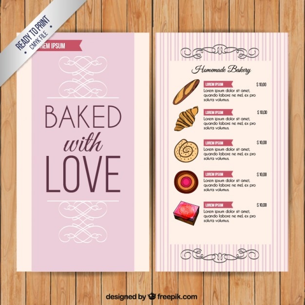 Free vector baked with love menu template