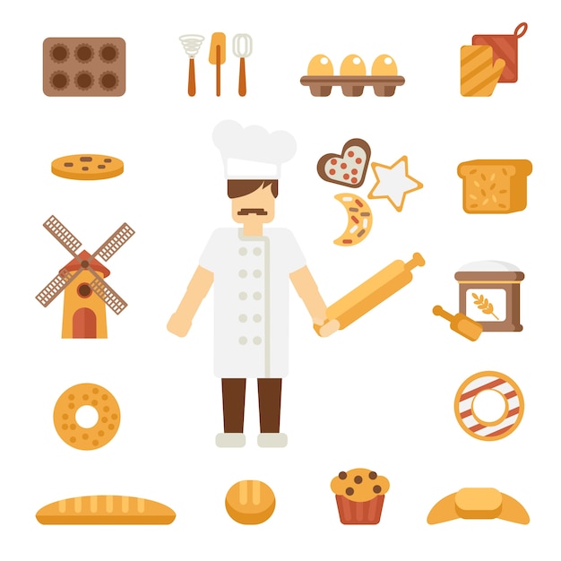 Free vector baker icons flat