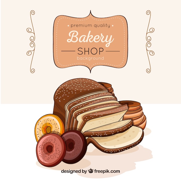 Free vector bakery background in hand drawn style