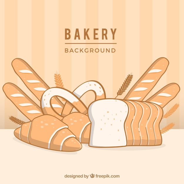 Vettore gratuito sfondo di panetteria con pane in stile piano