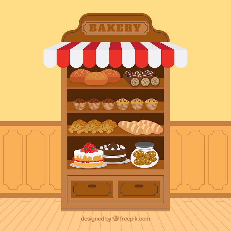 無料Vector フラットスタイルのデザートとベーカリーの背景