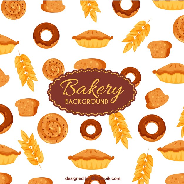 Bakery background with pastries and bread