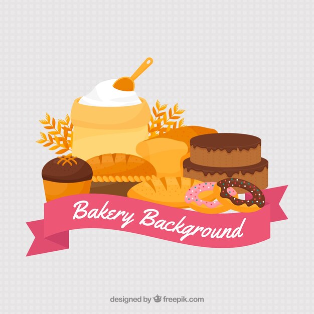 Bakery background with sweets and bread