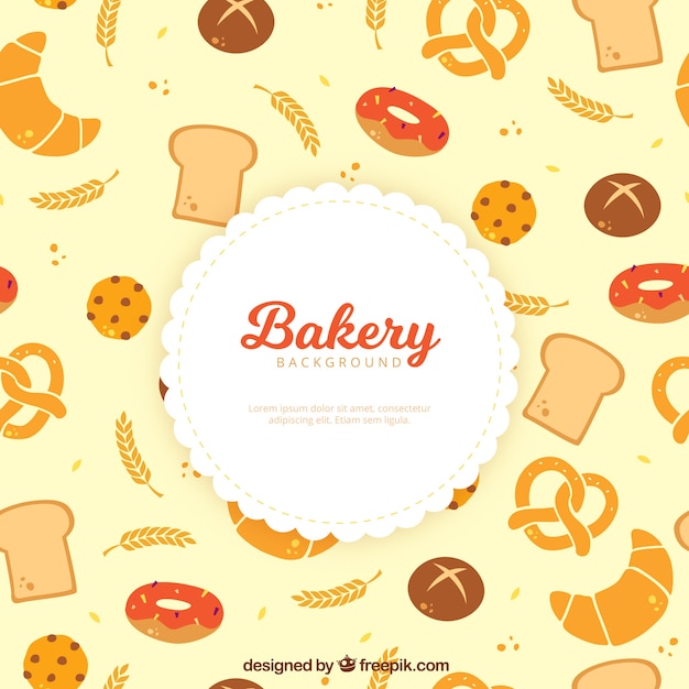 Free vector bakery background with sweets and bread