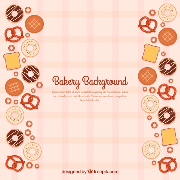 Free vector bakery background with sweets in flat style
