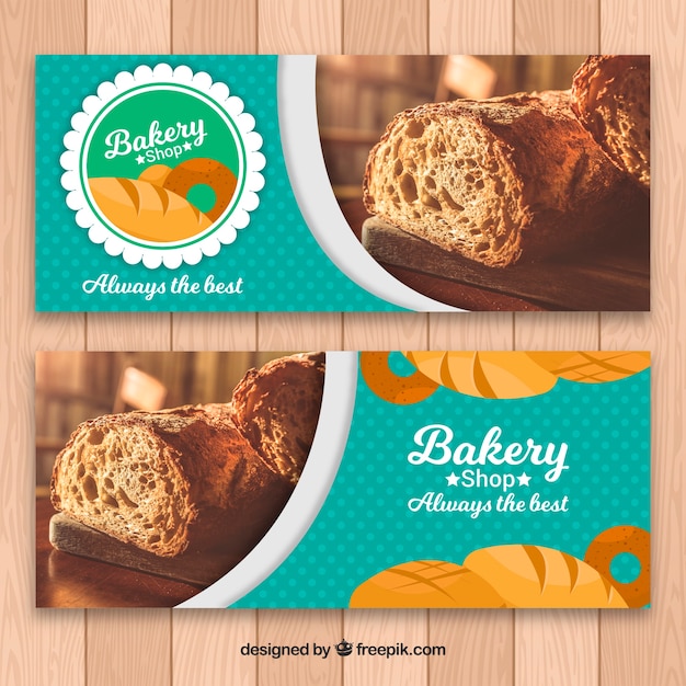 Free vector bakery banners with bread in flat style
