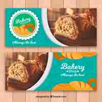 Free vector bakery banners with bread in flat style