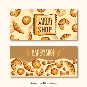 Bakery banners with pastries and bread